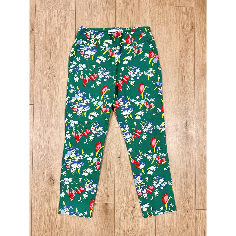 Jules & Leopold Womens Floral Ankle Pants Green Red Tulip Print Slim Leg Size S